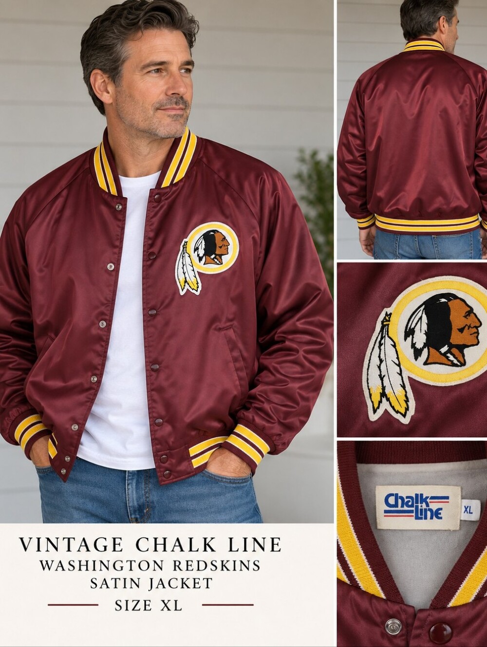 Vintage Chalk Line Washington Redskins satin bomber jacket, size XL